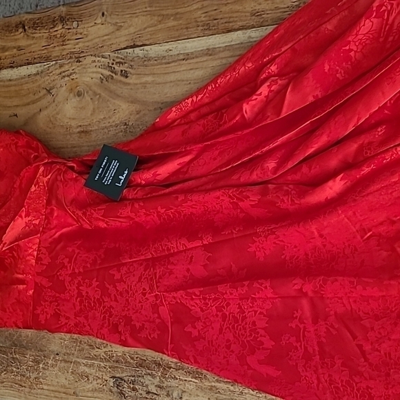 Nwt Small Formal Red Floral Jacquard Satin Wrap Maxi Dress - Picture 15 of 17